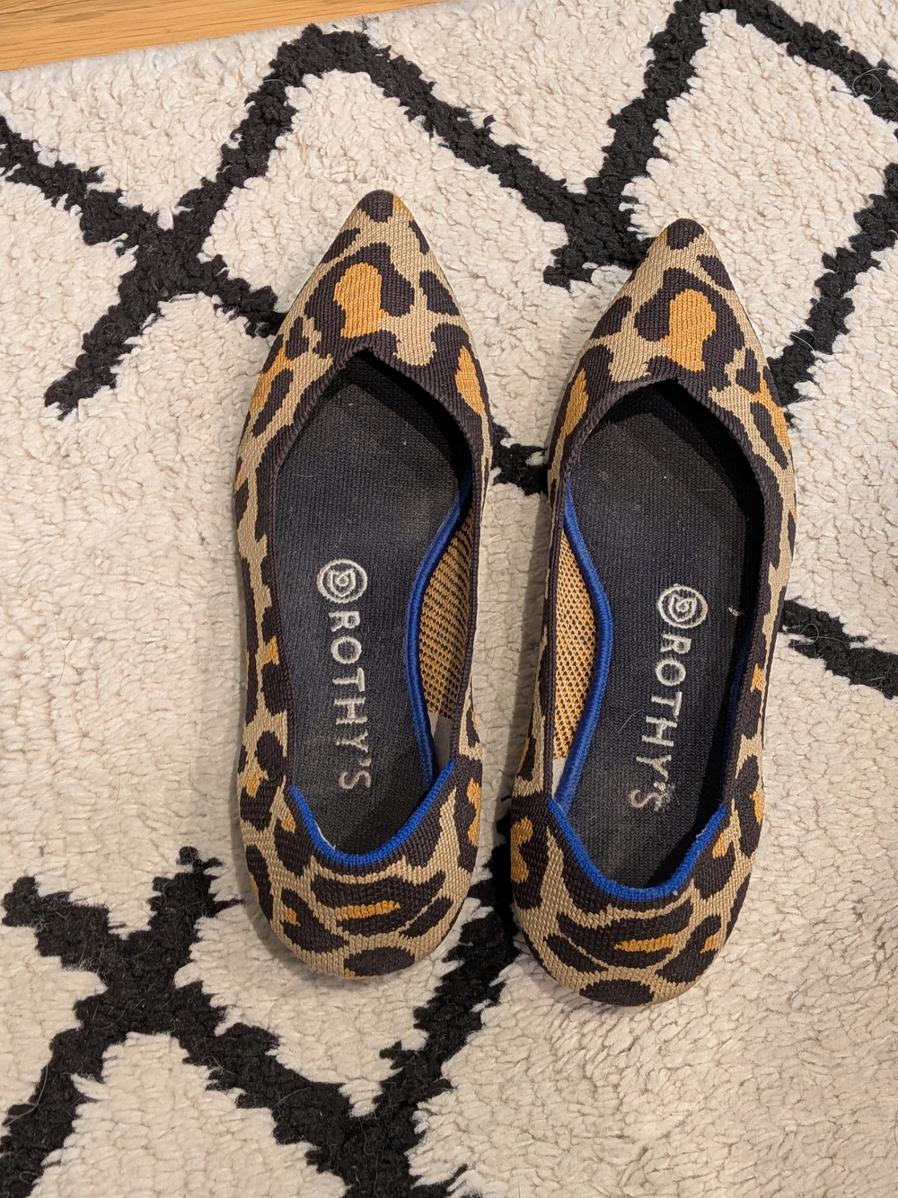 Rothy's Leopard Pointed Toe Flats in Brown and Tan, Size 8